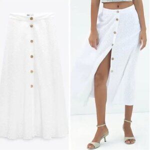 ZARA new with tags EMBROIDERED EYELET MIDI CAPE SKIRT - small